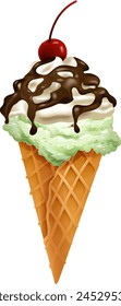 Vector illustration of a mint ice cream cone.