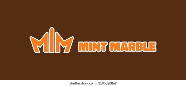 Vector illustration of Mint marble, MIM logo and Brand name text isolated on white background.