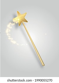 Vector illustration of miracle magical stick with sparkle isolated on transparent background. shot of a magic wand suspended in thin air with a drop shadow and clipping path