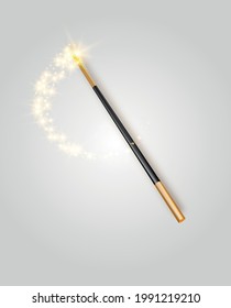 Vector illustration of miracle magical stick with sparkle isolated on transparent background. shot of a magic wand suspended in thin air with a drop shadow and clipping path