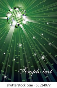 Vector illustration of mirror disco ball on green background