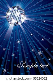 Vector illustration of mirror disco ball on blue background