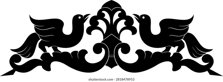 Vector illustration of a mirrored bird ornament, characteristic of the Javanese style from Indonesia.