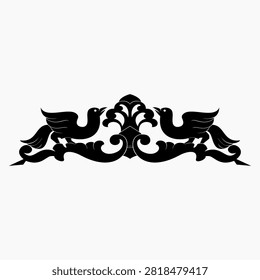 Vector illustration of a mirrored bird ornament, characteristic of the Javanese style from Indonesia.