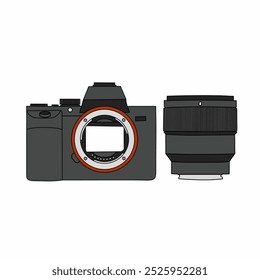 Vector illustration of a mirrorless camera and a kit lens,Isolated on white background
