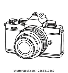 Vector illustration of Mirrorless camera vector outline line art, front view Simple flat design isolated on white background