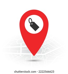 Vector illustration of Misc for sale location. Simple icon in red color on White background.