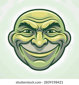 Vector illustration of a mischievous green troll face with a wide smirk and devious expression, featuring wrinkled forehead and sharp facial features on a light background.