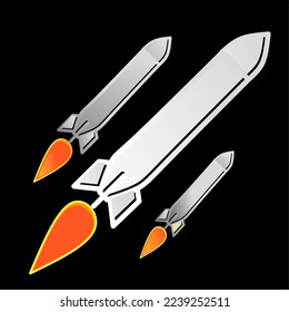 a vector illustration of a missile in an active position with a burning flame