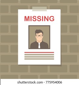  Vector Illustration Of A  Missing Person, Graphic Wanted Poster, Lost Anonymous Man