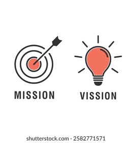  A vector illustration of mission and vision icons representing project success, goal achievement
