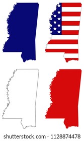 vector illustration of Mississippi maps with USA flag