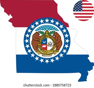 ilustración vectorial del mapa y bandera de Misuri con bandera estadounidense