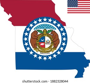 vector illustration of Missouri map and flag with American flag