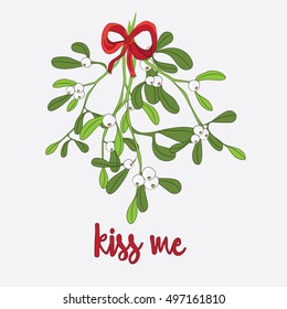 Vector illustration of mistletoe with bow 