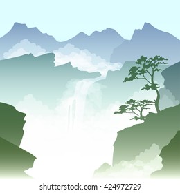 vector illustration of a misty landscape in the Chinese style