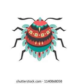 Vector illustration of mite (acari) decorated with ethnic patterns.