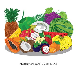 Ilustração vetorial de frutos misturados