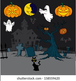 Vector illustration of mixed halloween items