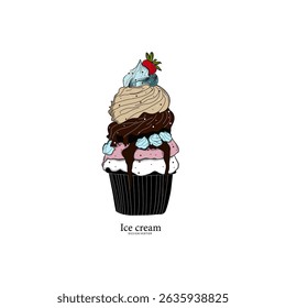 Vector illustration of mixed ice cream with various flavors.