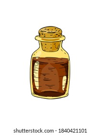 Vector illustration of mixture bottle isolated on white. Hand drawn homeopathic and alternative medicine design element. Vector illustration in sketch stile