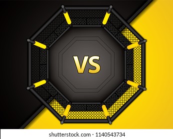 Vector illustration of MMA cage.Mixed martial arts octagon cage, top view