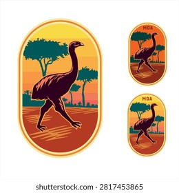 Vector illustration of a Moa bird. Sticker, emblem, souvenir.Giant bird. New Zeland