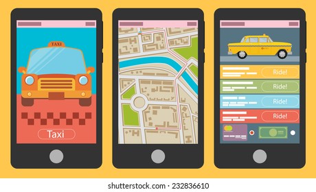 Vector illustration of mobile app for booking taxi