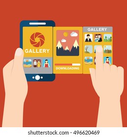 Vector illustration of mobile app for camera and gallery.