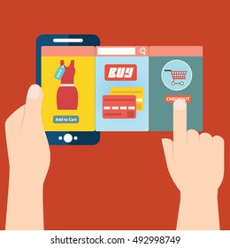 Vector illustration of mobile app for online shopping.