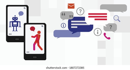 vector illustration of mobile app with robot consultant chatbot giving advices and commenting