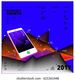 Vector illustration Mobile apps Digital Marketing. Smart phone and Apps Poster. 3d and Dynamic design illustration. Design Templates for Internet Business.