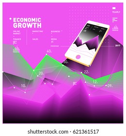 Vector illustration Mobile apps Digital Marketing. Smart phone and Apps Poster. 3d and Dynamic design illustration. Design Templates for Internet Business.