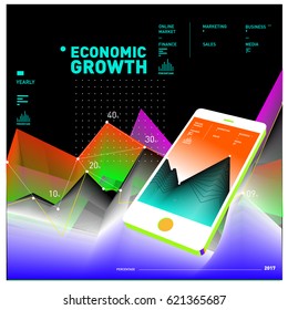 Vector illustration Mobile apps Digital Marketing. Smart phone and Apps Poster. 3d and Dynamic design illustration. Design Templates for Internet Business.