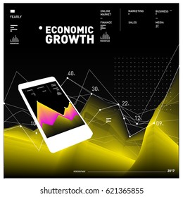 Vector illustration Mobile apps Digital Marketing. Smart phone and Apps Poster. 3d and Dynamic design illustration. Design Templates for Internet Business.