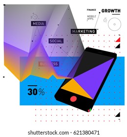 Vector illustration Mobile apps Digital Marketing. Smart phone and Apps Poster. 3d and Dynamic design illustration. Design Templates for Internet Business.