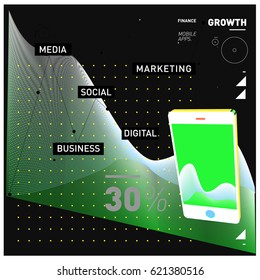 Vector illustration Mobile apps Digital Marketing. Smart phone and Apps Poster. 3d and Dynamic design illustration. Design Templates for Internet Business.