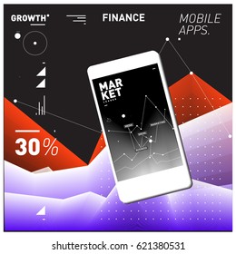 Vector illustration Mobile apps Digital Marketing. Smart phone and Apps Poster. 3d and Dynamic design illustration. Design Templates for Internet Business.