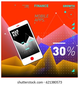 Vector illustration Mobile apps Digital Marketing. Smart phone and Apps Poster. 3d and Dynamic design illustration. Design Templates for Internet Business.