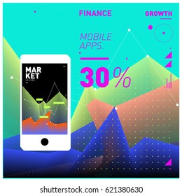 Vector illustration Mobile apps Digital Marketing. Smart phone and Apps Poster. 3d and Dynamic design illustration. Design Templates for Internet Business.