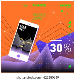 Vector illustration Mobile apps Digital Marketing. Smart phone and Apps Poster. 3d and Dynamic design illustration. Design Templates for Internet Business.