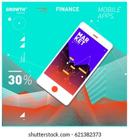 Vector illustration Mobile apps Digital Marketing. Smart phone and Apps Poster. 3d and Dynamic design illustration. Design Templates for Internet Business.