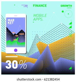 Vector illustration Mobile apps Digital Marketing. Smart phone and Apps Poster. 3d and Dynamic design illustration. Design Templates for Internet Business.