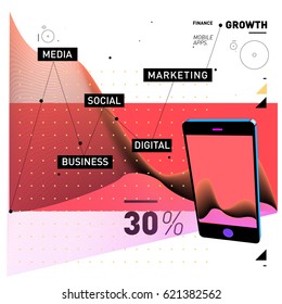 Vector illustration Mobile apps Digital Marketing. Smart phone and Apps Poster. 3d and Dynamic design illustration. Design Templates for Internet Business.