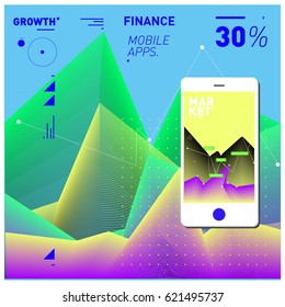 Vector illustration Mobile apps Digital Marketing. Smart phone and Apps Poster. 3d and Dynamic design illustration. Design Templates for Internet Business.