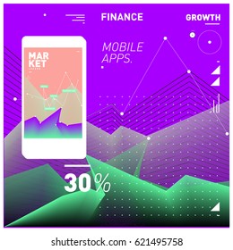 Vector illustration Mobile apps Digital Marketing. Smart phone and Apps Poster. 3d and Dynamic design illustration. Design Templates for Internet Business.