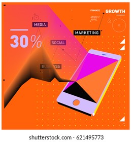 Vector illustration Mobile apps Digital Marketing. Smart phone and Apps Poster. 3d and Dynamic design illustration. Design Templates for Internet Business.