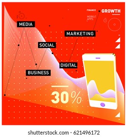Vector illustration Mobile apps Digital Marketing. Smart phone and Apps Poster. 3d and Dynamic design illustration. Design Template for Internet Business.