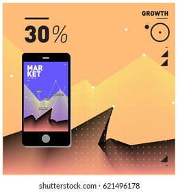 Vector illustration Mobile apps Digital Marketing. Smart phone and Apps Poster. 3d and Dynamic design illustration. Design Templates for Internet Business.