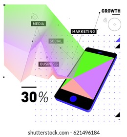 Vector illustration Mobile apps Digital Marketing. Smart phone and Apps Poster. 3d and Dynamic design illustration. Design Template for Internet Business.